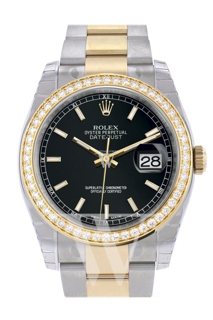 Custom Diamond Bezel Rolex Datejust 36 White mother-of-pearl diamonds Dial Jubilee Yellow Gold Two Tone Watch 116203 Pre-owned