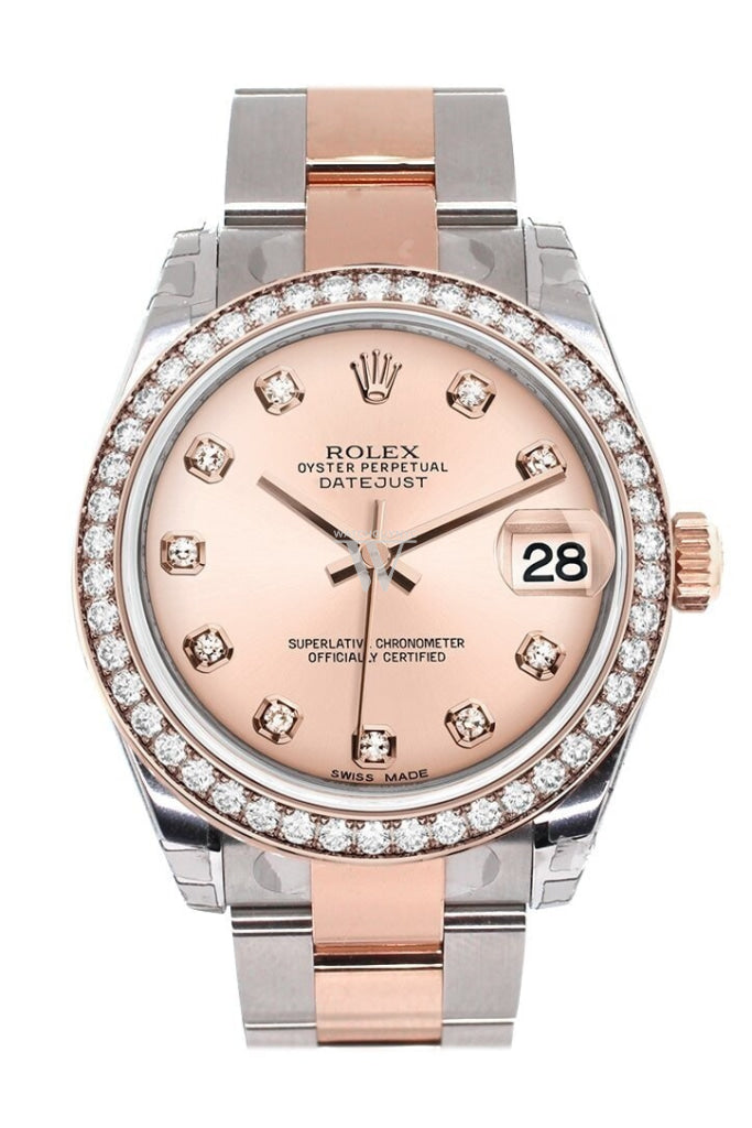 Custom Diamond Bezel Rolex Datejust 31 Pink Diamond Dial 18K Rose Gold Two Tone Ladies Watch 178241 Pre-owned