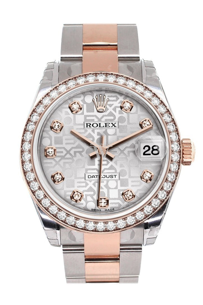 Custom Diamond Bezel Rolex Datejust 31 Silver Jubilee Diamond Dial 18K Rose Gold Two Tone Ladies Watch 178241 Pre-owned