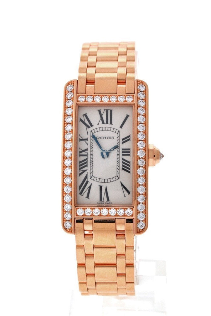 Cartier Tank Americaine Small 18K Pink Gold Case set with Diamonds Silver Dial Ladies Watches WB7079M5 Pre-Owend