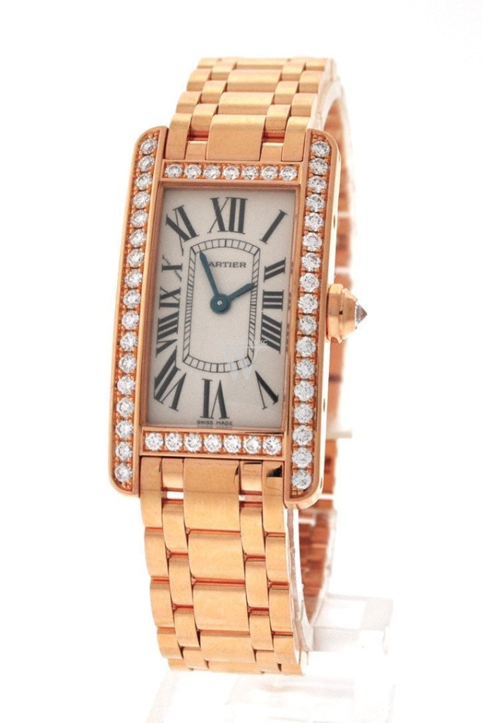 Cartier Tank Americaine Small 18K Pink Gold Case set with Diamonds Silver Dial Ladies Watches WB7079M5 Pre-Owend