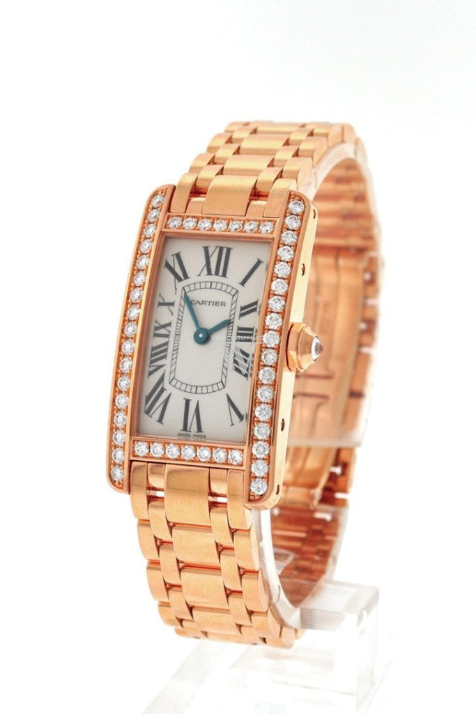 Cartier Tank Americaine Small 18K Pink Gold Case set with Diamonds Silver Dial Ladies Watches WB7079M5 Pre-Owend