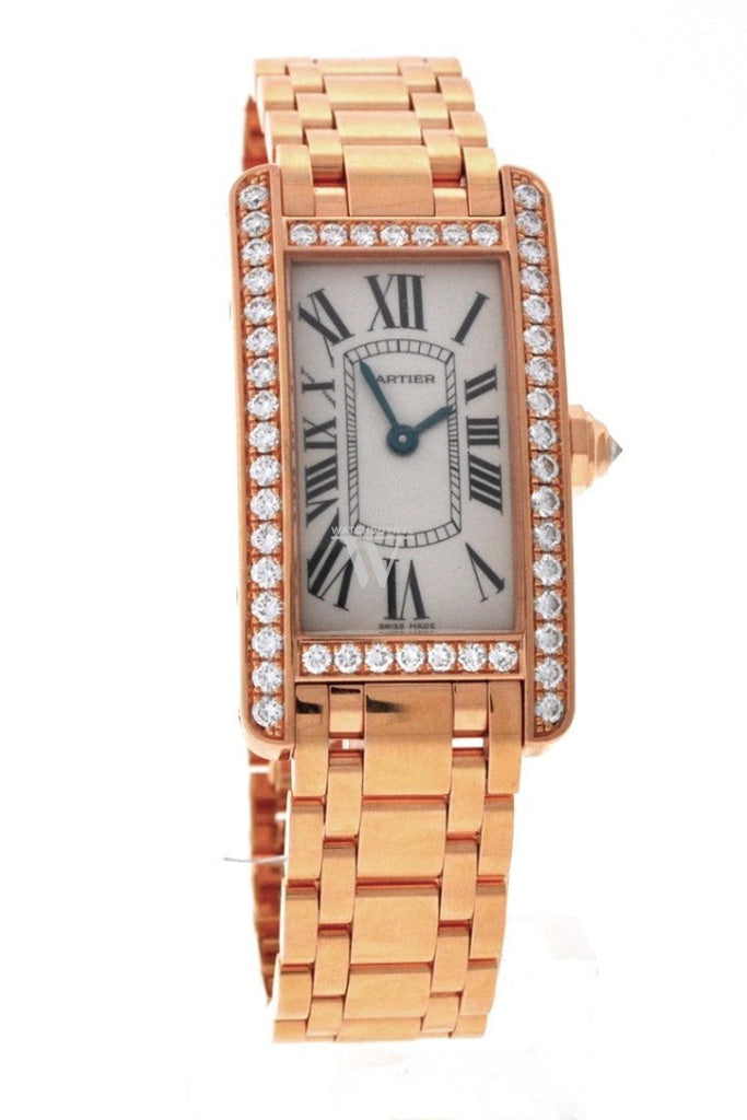 Cartier Tank Americaine Small 18K Pink Gold Case set with Diamonds Silver Dial Ladies Watches WB7079M5 Pre-Owend