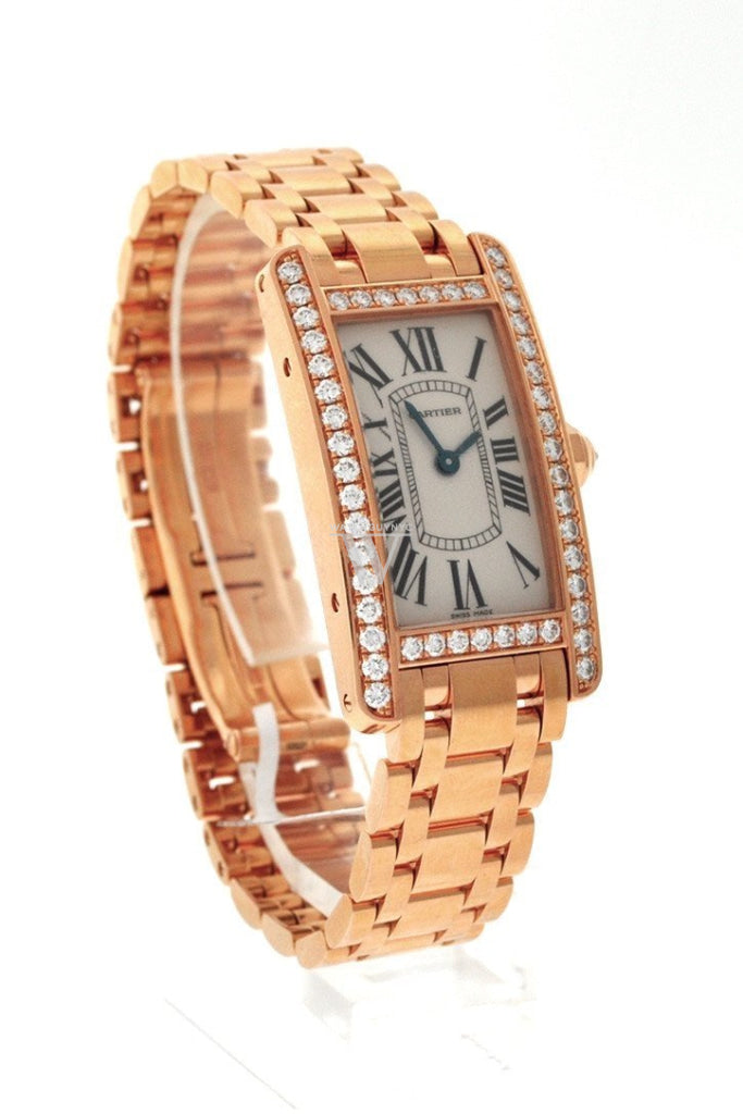 Cartier Tank Americaine Small 18K Pink Gold Case set with Diamonds Silver Dial Ladies Watches WB7079M5 Pre-Owend