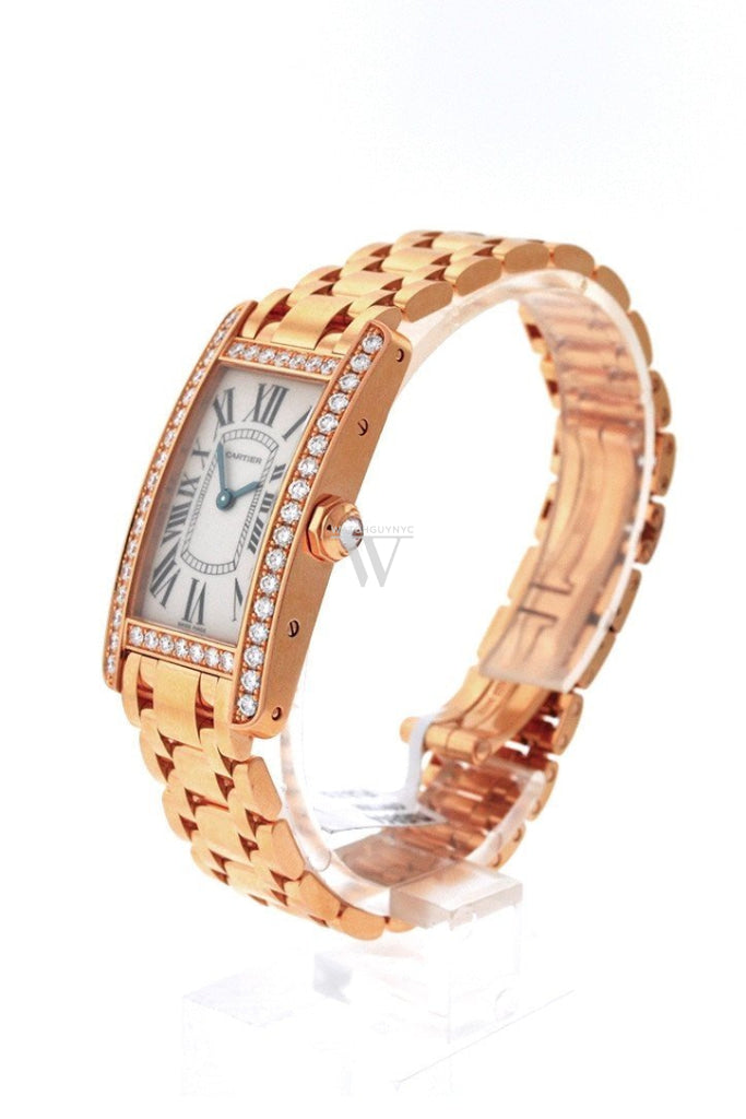 Cartier Tank Americaine Small 18K Pink Gold Case set with Diamonds Silver Dial Ladies Watches WB7079M5 Pre-Owend