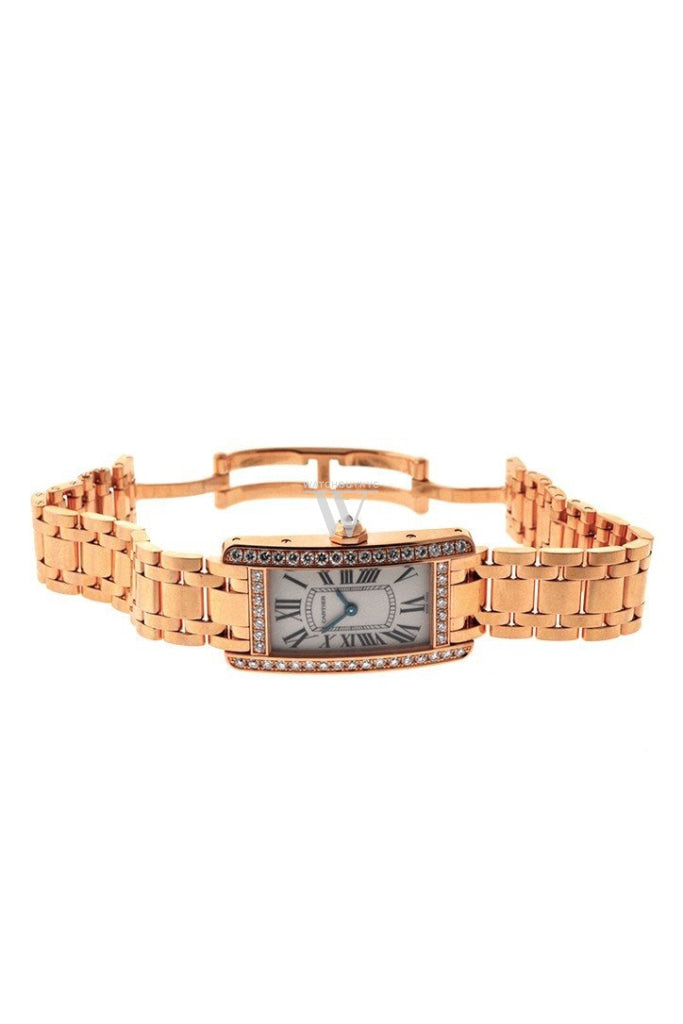 Cartier Tank Americaine Small 18K Pink Gold Case set with Diamonds Silver Dial Ladies Watches WB7079M5 Pre-Owend