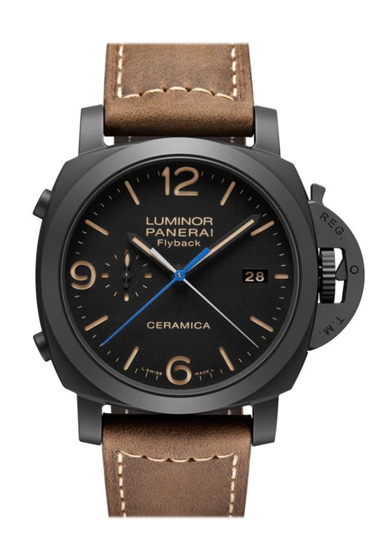 Panerai Panerai Panerai Pam00580 Luminor 1950 3 Days Chrono Flyback Automatic Ceramica 44mm Black Dial Men's Watch luxury watch by Global Sky Diamonds, Diamond District NYC, mazalito