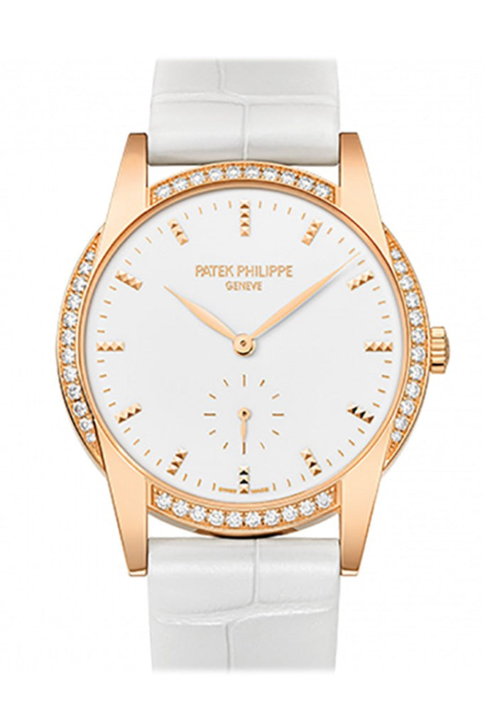 Patek Philippe Calatrava Hand Wond Leather Ladies White Dial Watch 7122/200R-001