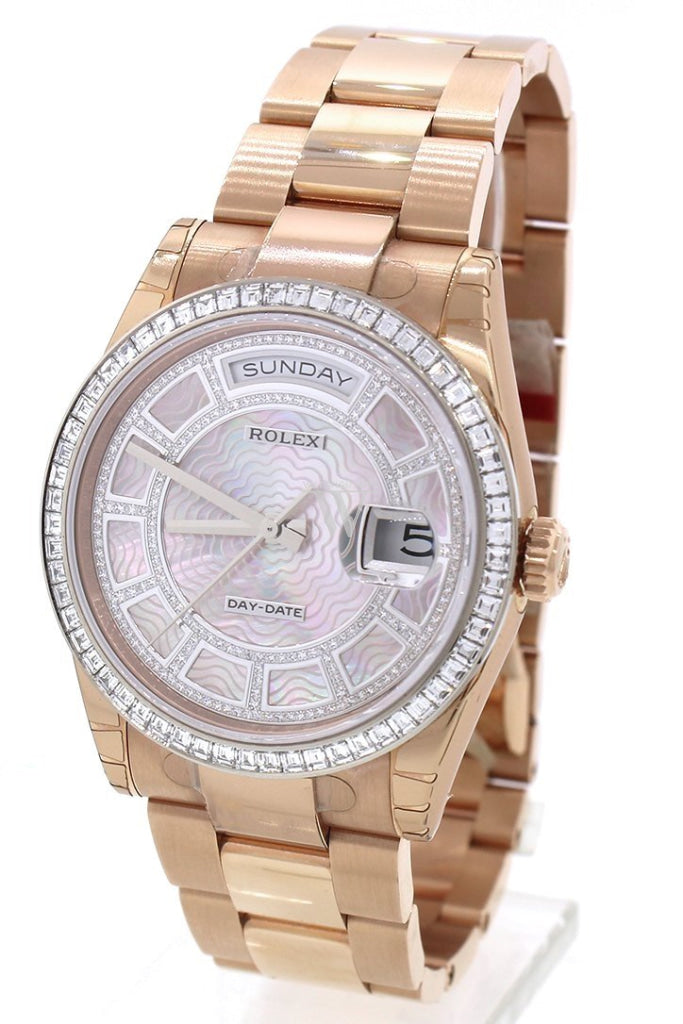 Rolex Day-Date 36 Carousel of Pink Mother of Pearl Diamond Dial 18K Everose gold Automatic Watch 118395BR