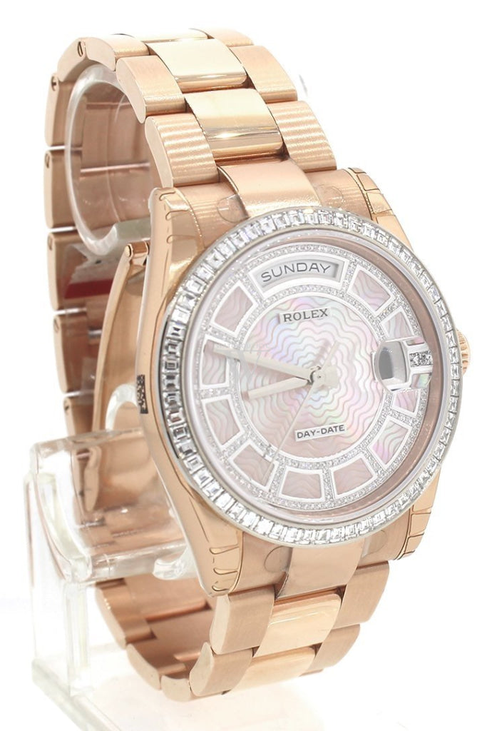 Rolex Day-Date 36 Carousel of Pink Mother of Pearl Diamond Dial 18K Everose gold Automatic Watch 118395BR