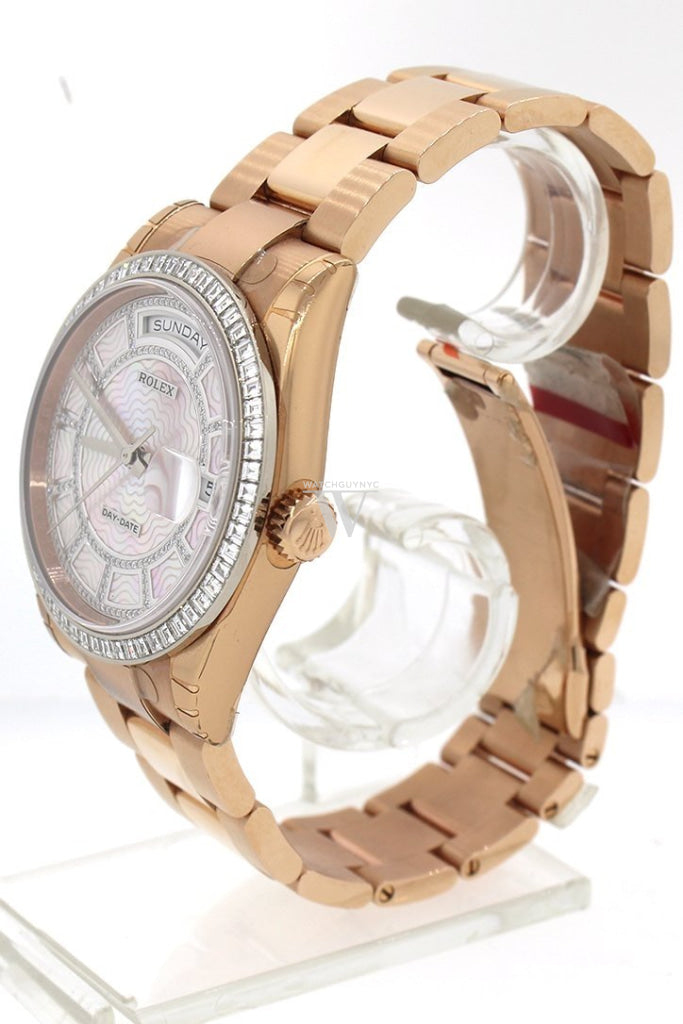 Rolex Day-Date 36 Carousel of Pink Mother of Pearl Diamond Dial 18K Everose gold Automatic Watch 118395BR