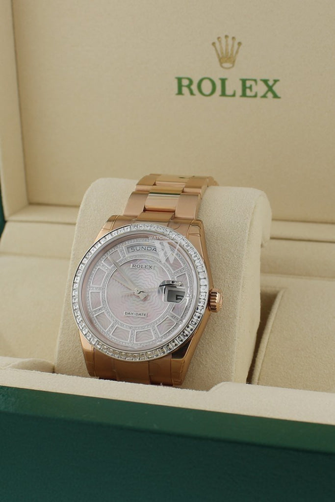 Rolex Day-Date 36 Carousel of Pink Mother of Pearl Diamond Dial 18K Everose gold Automatic Watch 118395BR