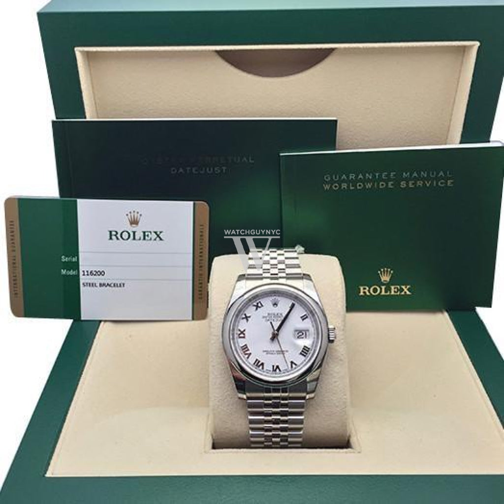 ROLEX Datejust 36 White Roman Dial Jubilee Men's Watch 116200 Pre-owned