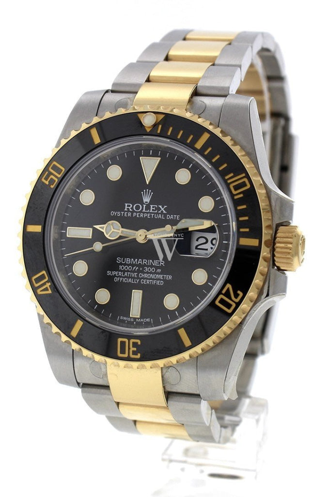 Pre-Owend Rolex Submariner Date 40 Black Dial 18k Yellow Gold and Steel Men's Watch 116613LN 116613