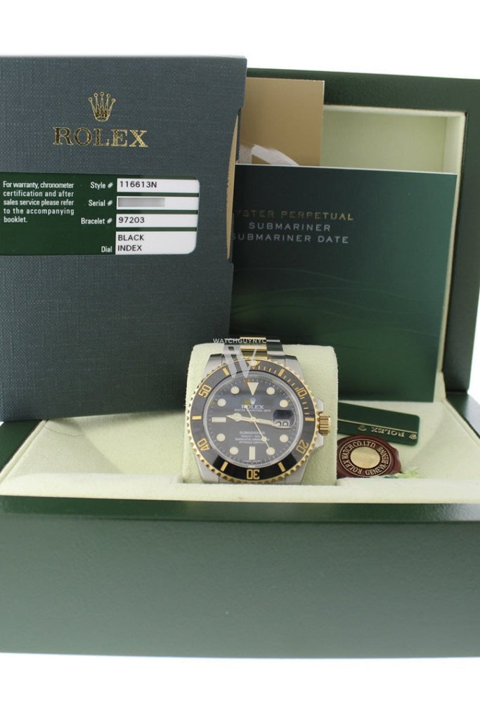 Pre-Owend Rolex Submariner Date 40 Black Dial 18k Yellow Gold and Steel Men's Watch 116613LN 116613