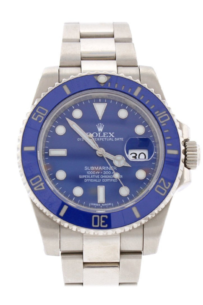 Pre Owned Rolex Submariner Date Blue Dial 18k White Gold Steel Mens Watch 116619LB 116619