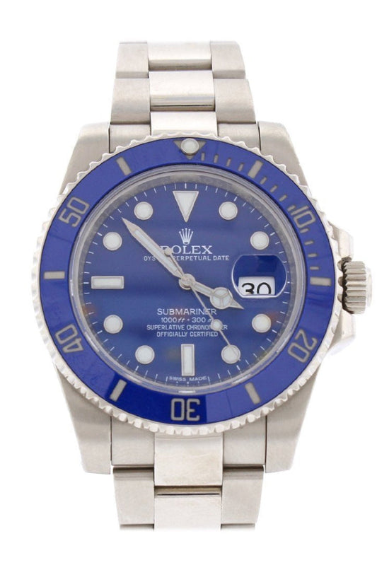 Pre Owned Rolex Submariner Date Blue Dial 18k White Gold Steel Mens Watch 116619LB 116619
