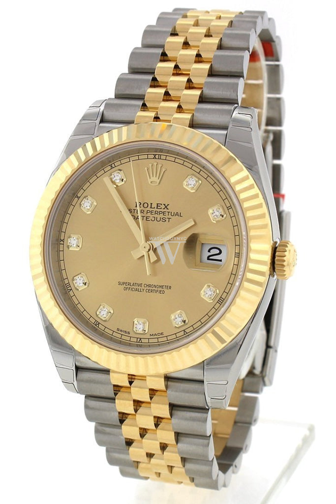 Rolex Datejust 41 Champagne Diamonds Steel And 18k Yellow Gold Men's Watch 126333