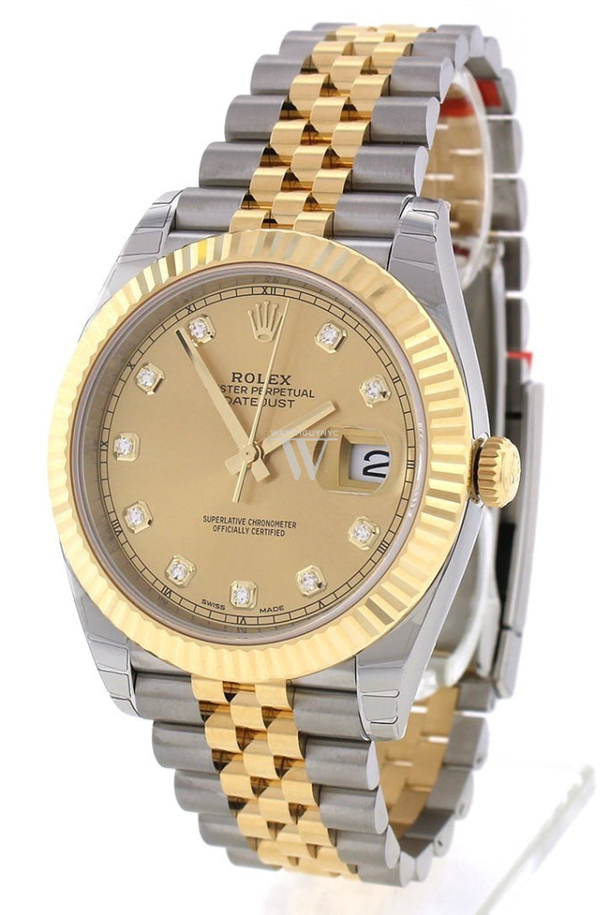 Rolex Datejust 41 Champagne Diamonds Steel And 18k Yellow Gold Men's Watch 126333
