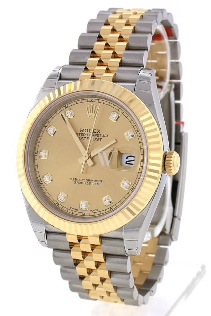 Rolex Datejust 41 Champagne Diamonds Steel And 18k Yellow Gold Men's Watch 126333