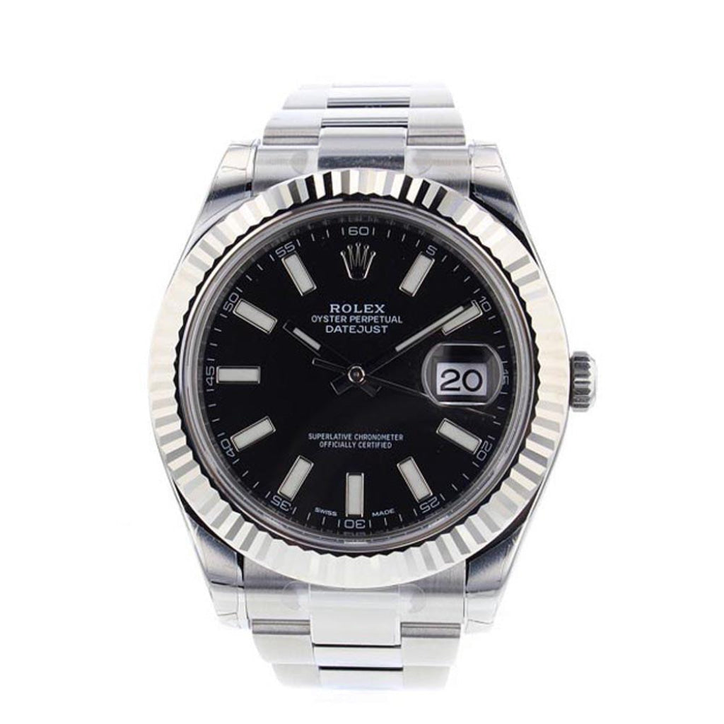 ROLEX Datejust II 41 Black Dial 18kt White Gold Fluted Bezel Men's Watch 116334 Pre-owned
