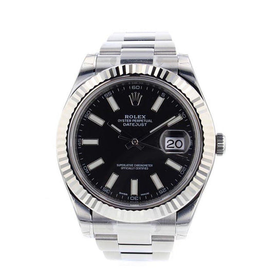 ROLEX Datejust II 41 Black Dial 18kt White Gold Fluted Bezel Men's Watch 116334 Pre-owned
