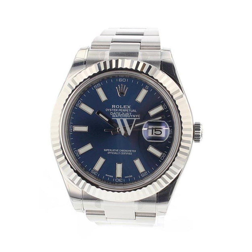 ROLEX Datejust II 41 Blue Dial 18k White Gold Fluted Bezel Steel Men's Watch 116334 Pre-owned