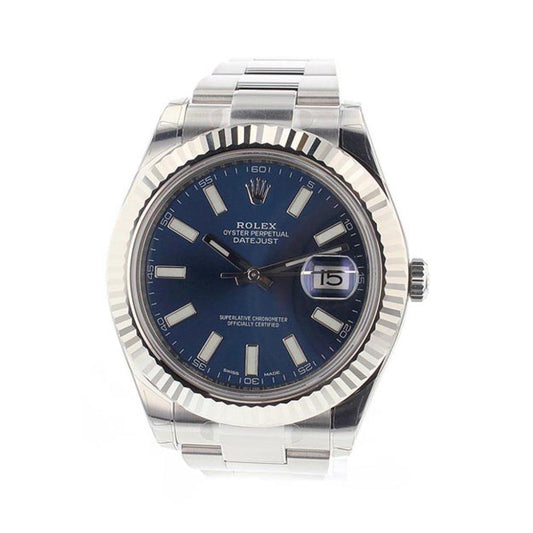ROLEX Datejust II 41 Blue Dial 18k White Gold Fluted Bezel Steel Men's Watch 116334 Pre-owned