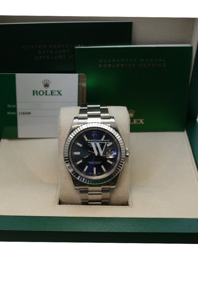 ROLEX Datejust II 41 Blue Dial 18k White Gold Fluted Bezel Steel Men's Watch 116334 Pre-owned