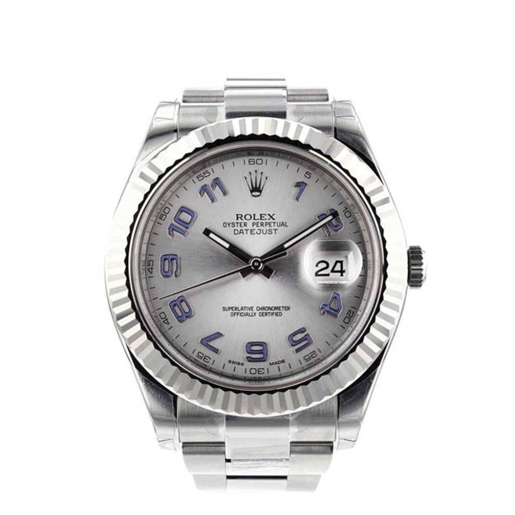 ROLEX Datejust II 41 Grey Arabic Dial 18kt White Gold Fluted Bezel Men's Watch 116334 Pre-owned