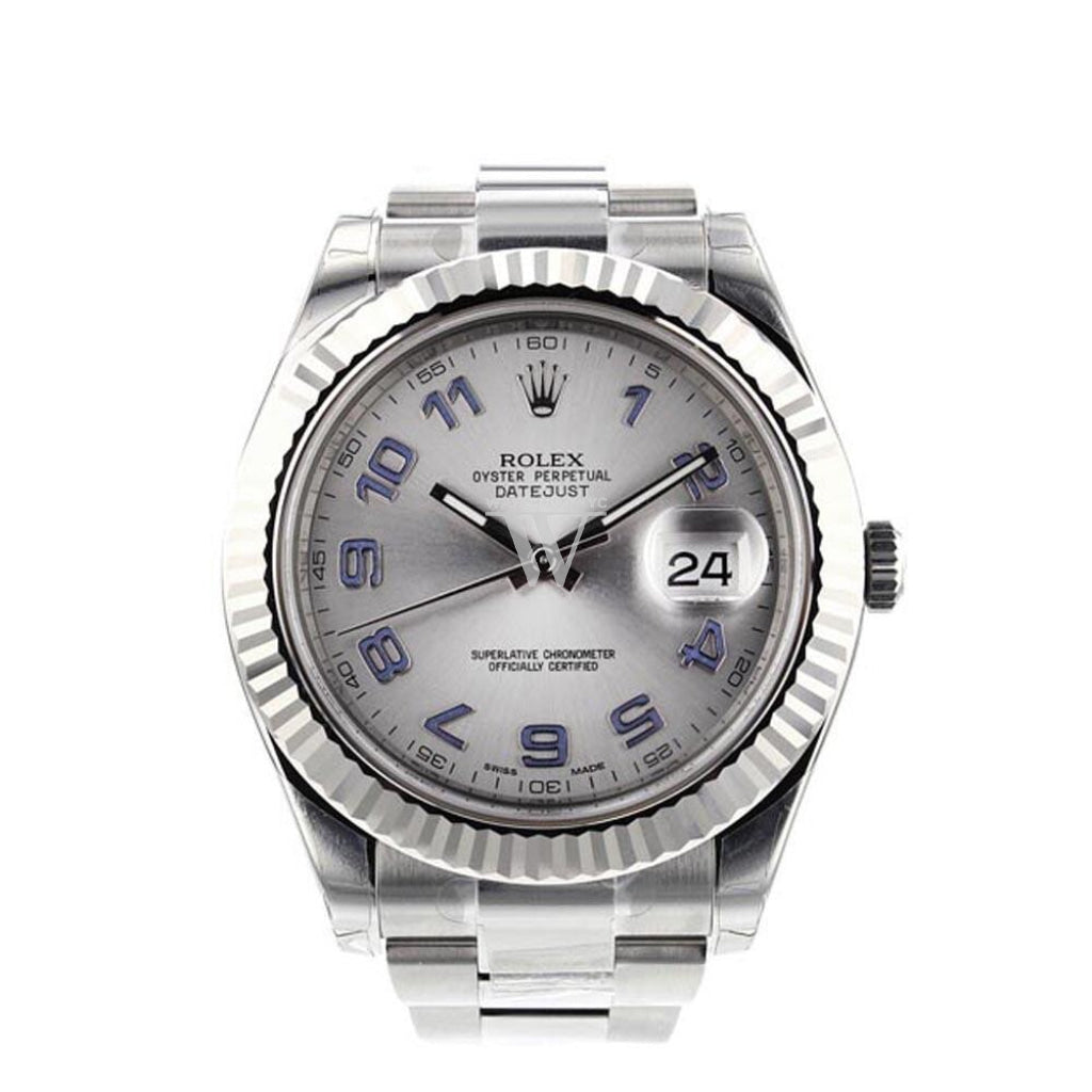 ROLEX Datejust II 41 Grey Arabic Dial 18kt White Gold Fluted Bezel Men's Watch 116334 Pre-owned