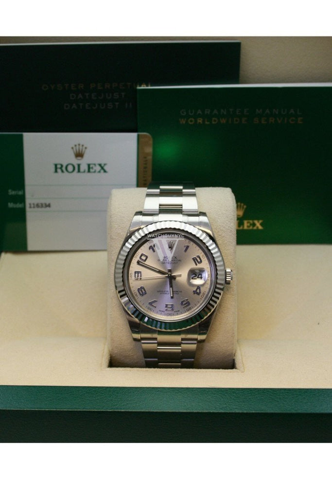 ROLEX Datejust II 41 Grey Arabic Dial 18kt White Gold Fluted Bezel Men's Watch 116334 Pre-owned