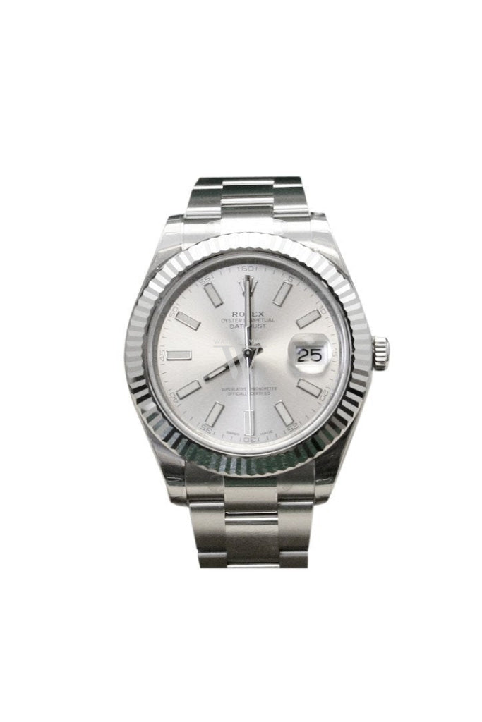 ROLEX Datejust II 41 Silver Dial 18kt White Gold Fluted Bezel Men's Watch 116334 Pre-owned