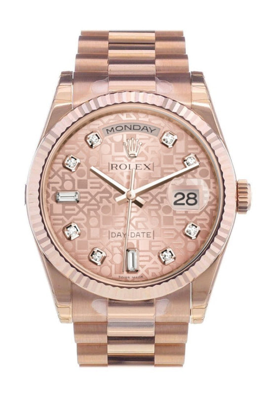 Rolex Day-Date 36 Pink Jubilee design set with diamonds Dial Fluted Bezel President Everose Gold Watch 118235