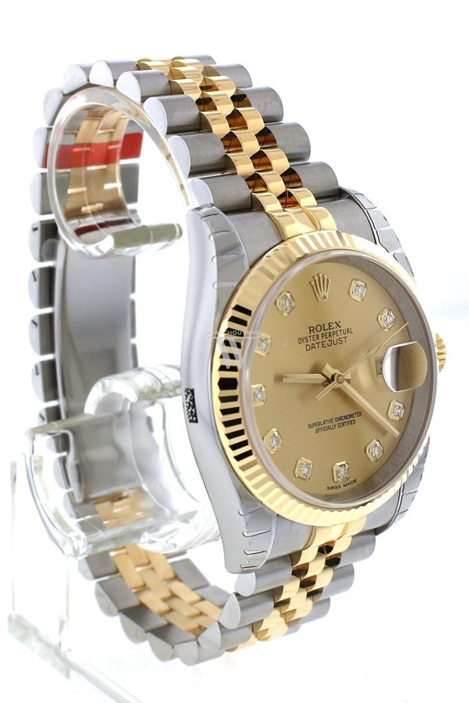 Rolex Datejust 36 Champagne-colour Diamond Dial Fluted 18K Gold Two Tone Jubilee Watch 116233 Pre-owned