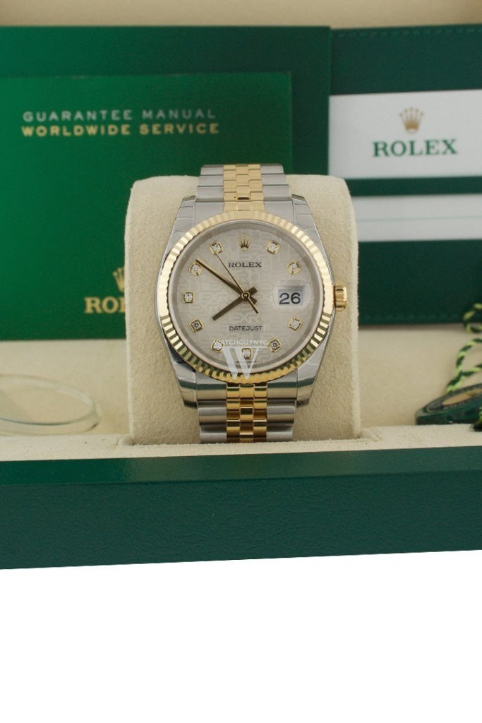 Rolex Datejust 36 Silver Jubilee Diamond Dial Fluted 18K Gold Two Tone Jubilee Watch 116233 Pre-owned