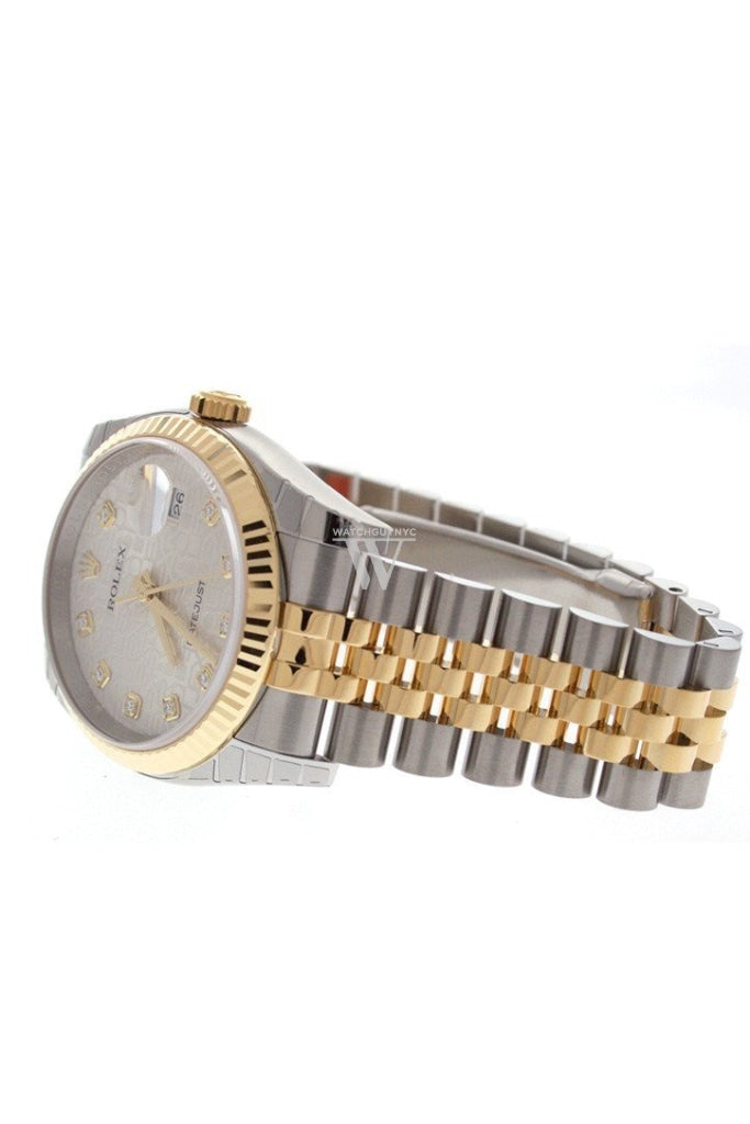 Rolex Datejust 36 Silver Jubilee Diamond Dial Fluted 18K Gold Two Tone Jubilee Watch 116233 Pre-owned