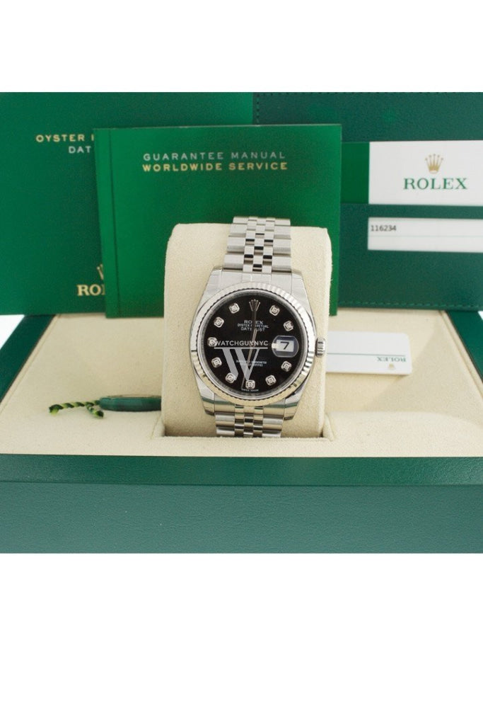 ROLEX Datejust 36 Black Diamond Dial White Gold Stainless Steel Men's Watch 116234 Pre-owned