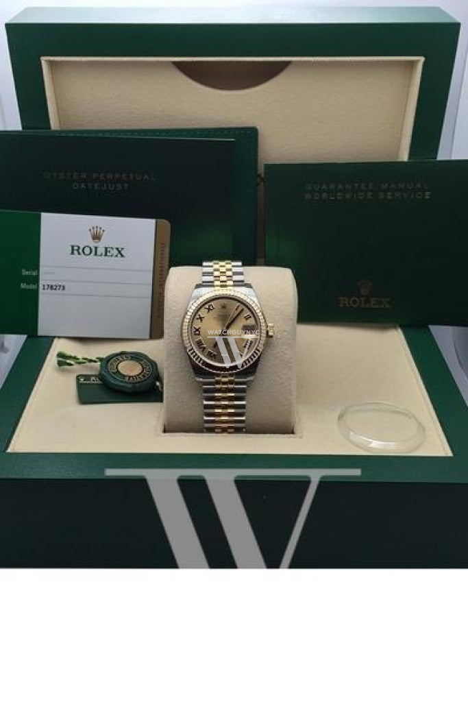 Rolex Datejust 31 Champagne Roman Dial Fluted Bezel 18K Gold Two Tone Jubilee Ladies 178273 Pre-owned