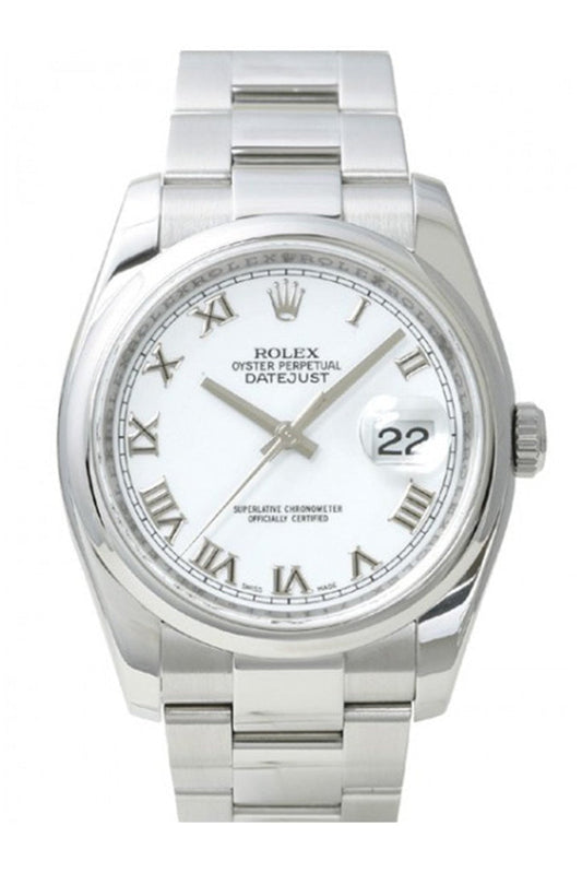 ROLEX Datejust 36 White Roman Dial Steel Mens Watch 116200 Pre-owned