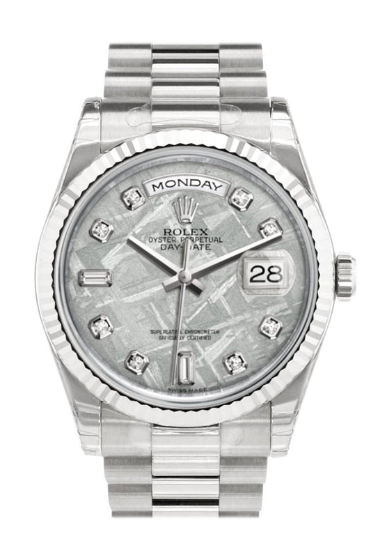 Rolex Day-Date 36 Meteorite set with Diamonds Dial Fluted Bezel President White Gold Watch 118239