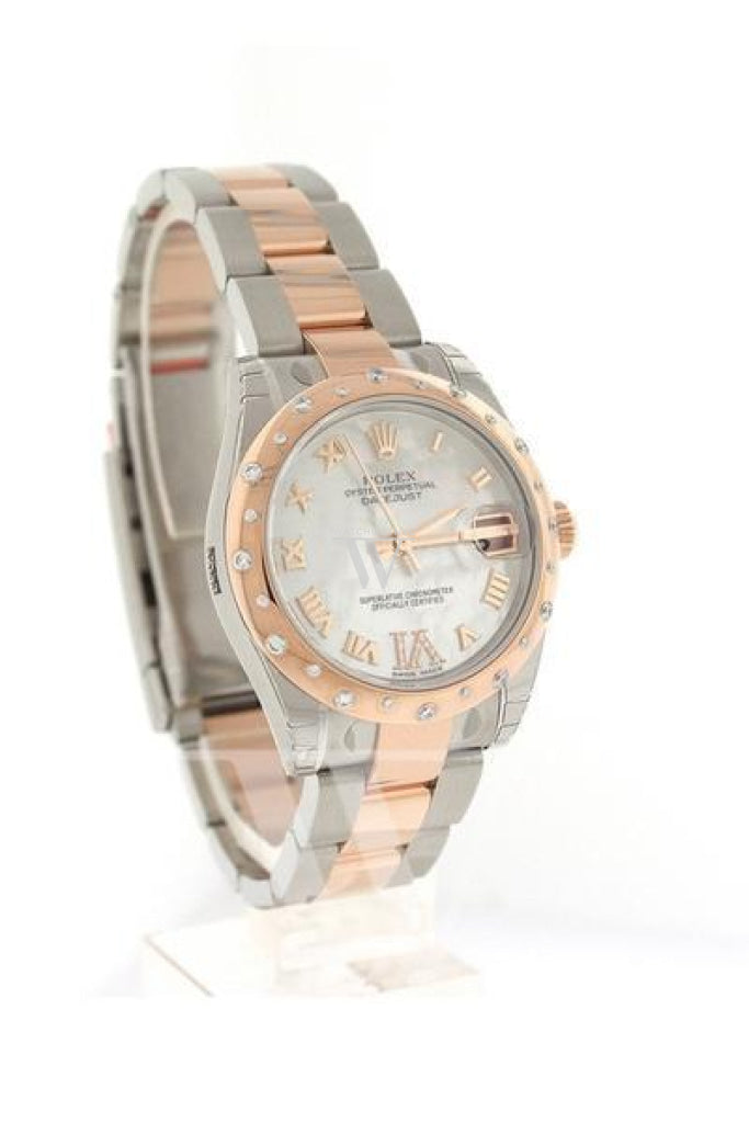 Rolex Datejust 31 White Mother of Pearl Roman Large VI Diamond Dial Diamond Bezel 18K Rose Gold Two Tone Ladies Watch 178341 Pre-owned