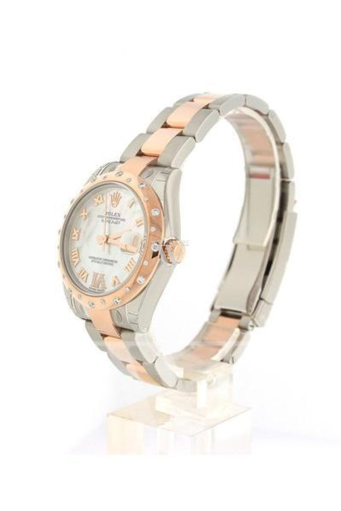 Rolex Datejust 31 White Mother of Pearl Roman Large VI Diamond Dial Diamond Bezel 18K Rose Gold Two Tone Ladies Watch 178341 Pre-owned