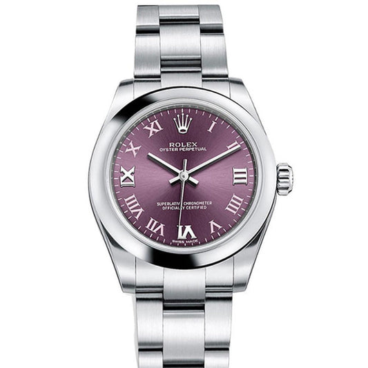 ROLEX Oyster Perpetual 31 Red Grape Roman Dial Steel Ladies Watch 177200