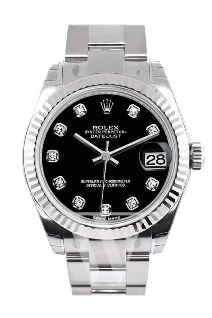 ROLEX Datejust 31 Black Diamond Dial Gold Fluted Bezel Ladies Watch 178274 Pre-owned