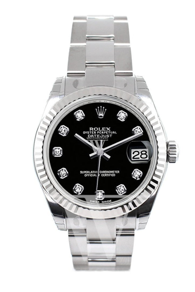 ROLEX Datejust 31 Black Diamond Dial Gold Fluted Bezel Ladies Watch 178274 Pre-owned