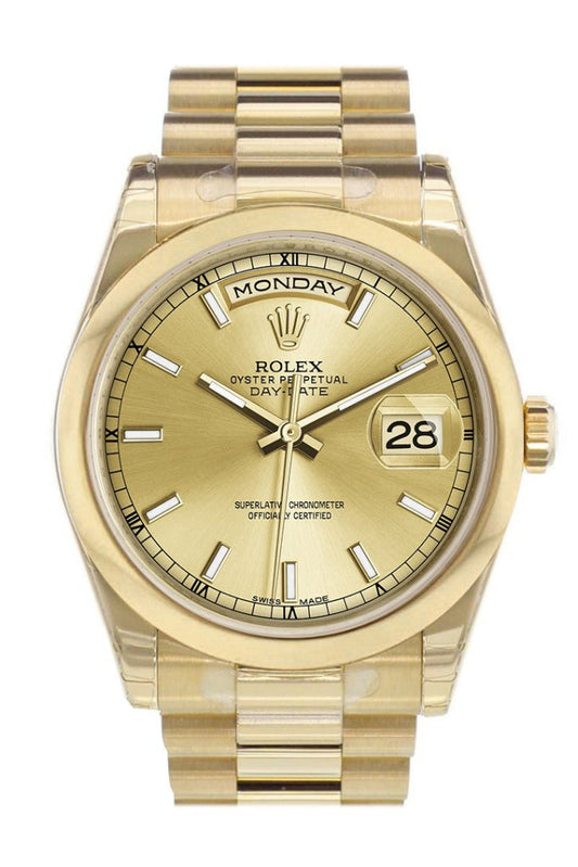 Rolex Day-Date 36 Champagne Dial President Yellow Gold Watch 118208