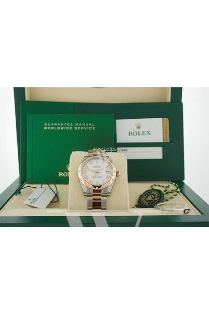 Rolex Datejust 31 White Roman Dial Diamond Bezel 18K Rose Gold Two Tone Ladies Watch 178341 Pre-owned