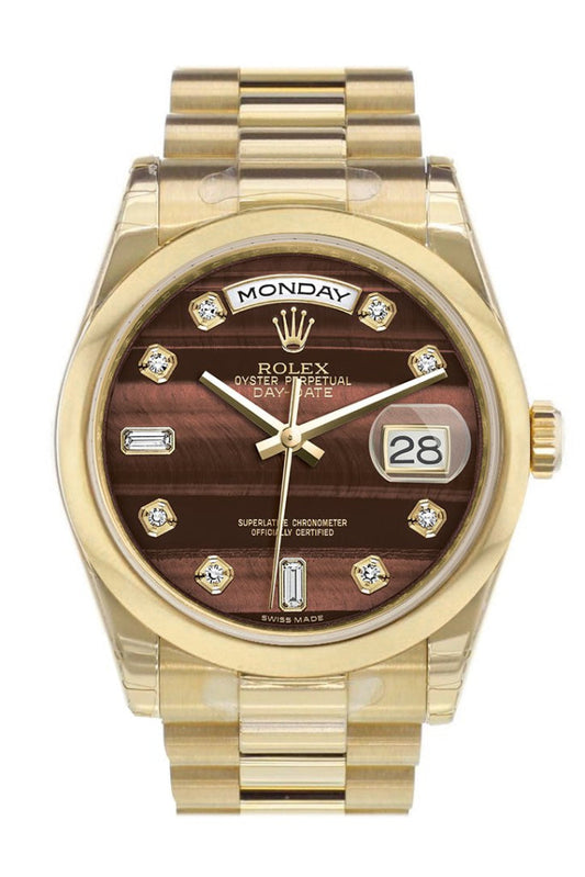 Rolex Day-Date 36 Bulls eye Diamonds Dial President Yellow Gold Watch 118208