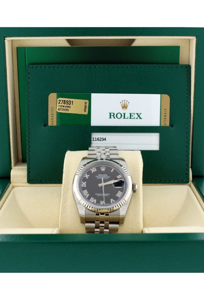 ROLEX Datejust 36 Black Roman Dial Fluted Bezel Jubilee Men's Watch 116234 Pre-owned